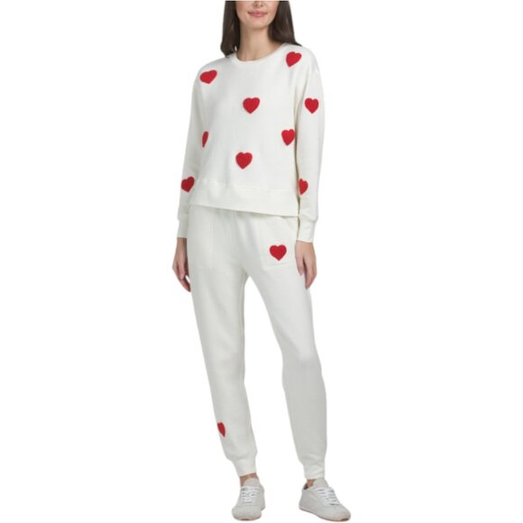 JANE & DELANCEY 2pc Cozy Fleece Chenille Embroidery Sweatshirt And Joggers V-day